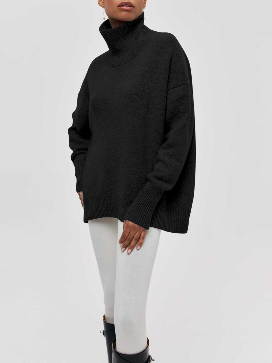 Rosalind Oversized Boxy Roll Neck Jumper in Black