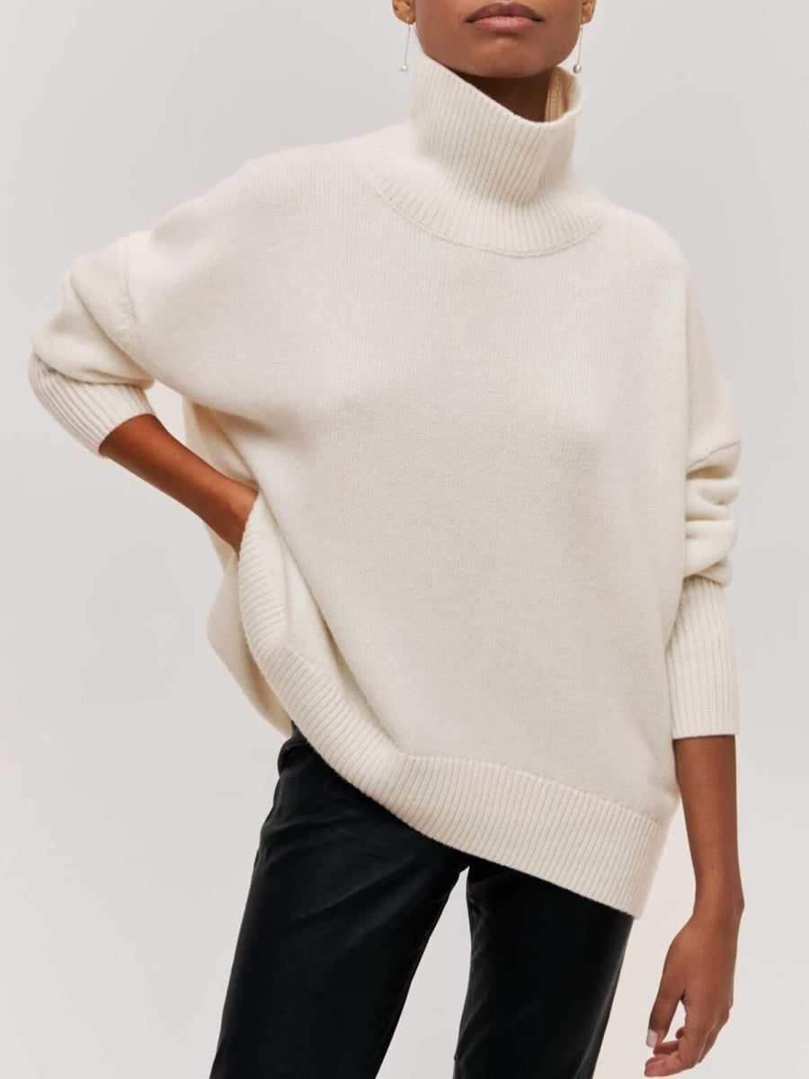 Rosalind Oversized Boxy Roll Neck Jumper in White