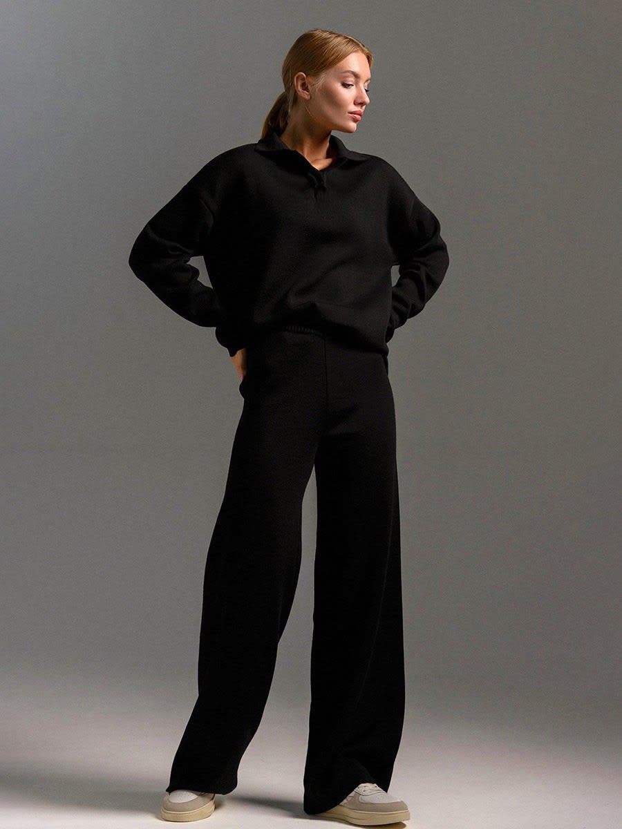 Naomi Polo Collar Knit Co-ord Set in Schwarz