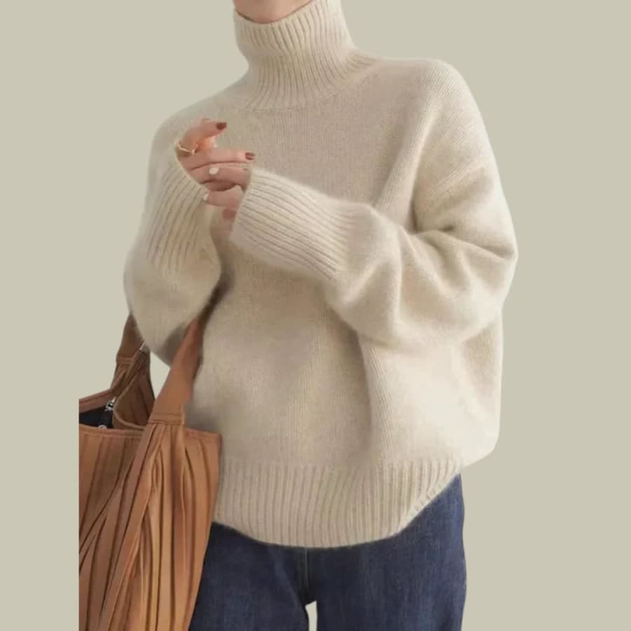 Tamsin Soft Knit Roll Neck Jumper in Beige