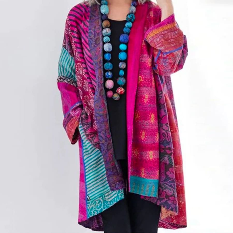 Felicity Boho Patchwork Long Cardigan for Women in Rosa