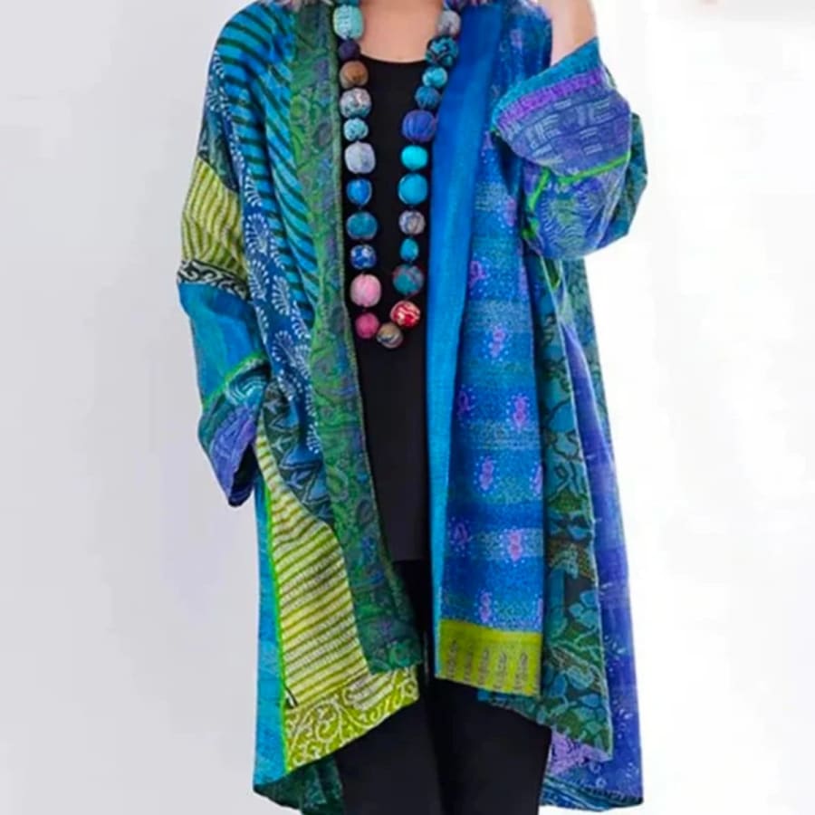 Felicity Boho Patchwork Long Cardigan for Women in Blau