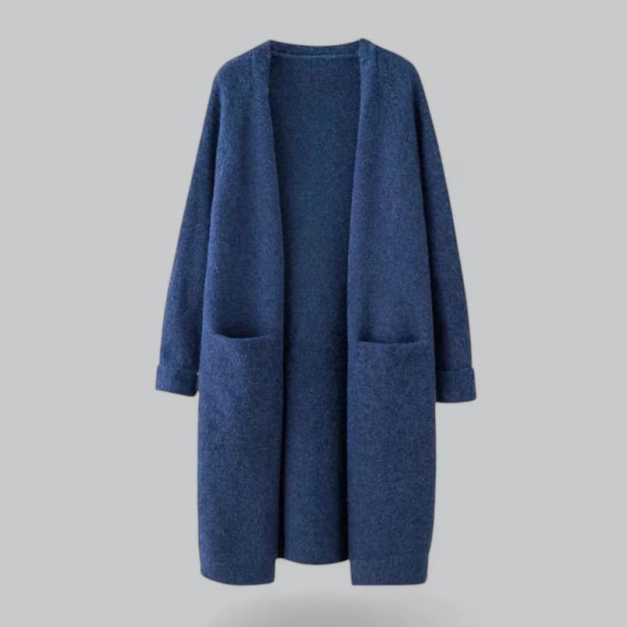 Katya Longline Open Front Cardigan with Pockets in Königsblau