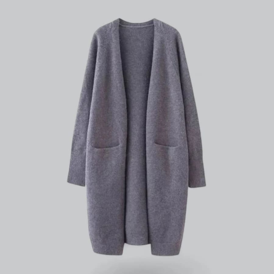Katya Longline Open Front Cardigan with Pockets in Dunkelgrau