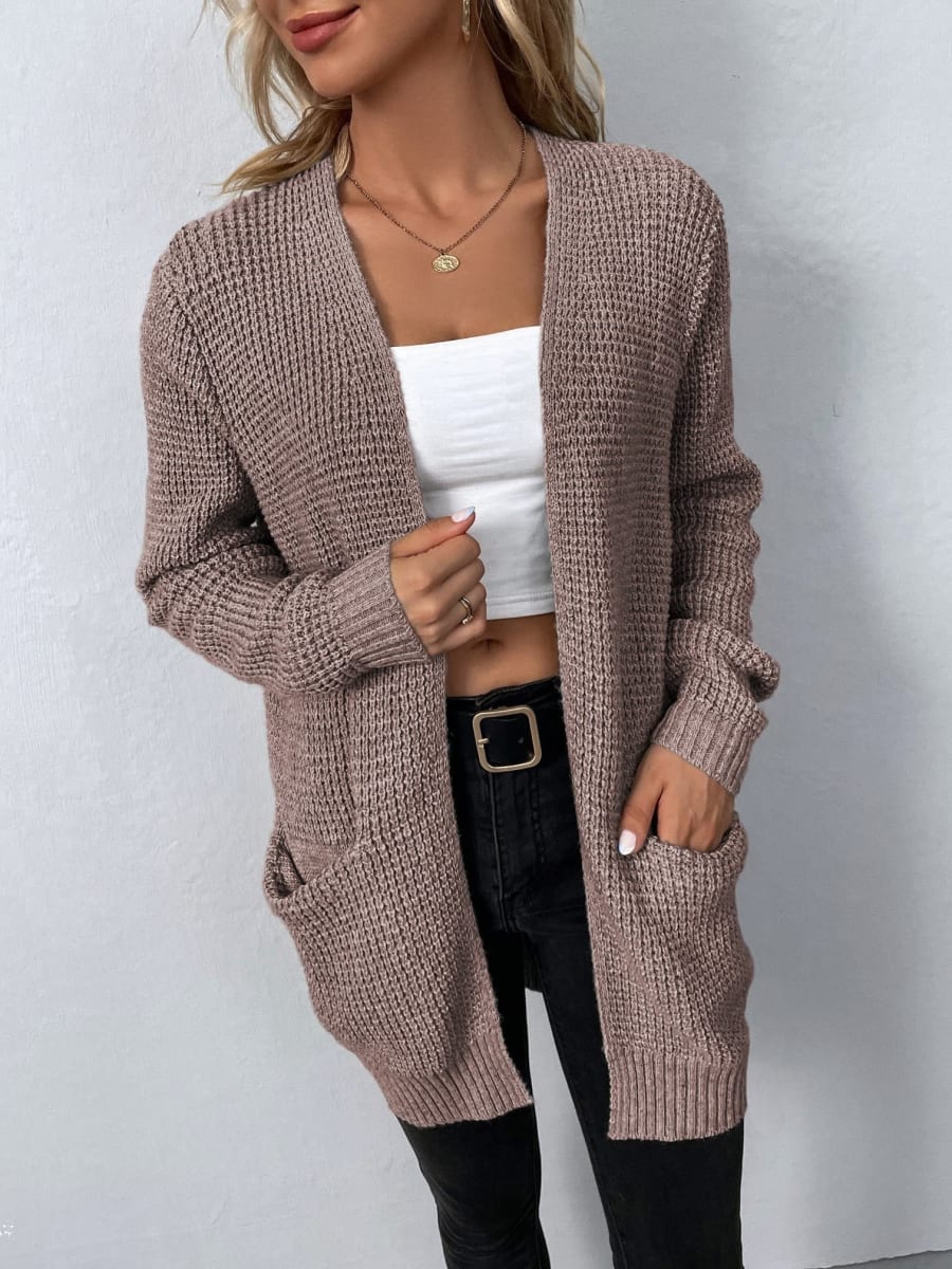 Melina Textured Knit Open Front Cardigan in Hellrosa