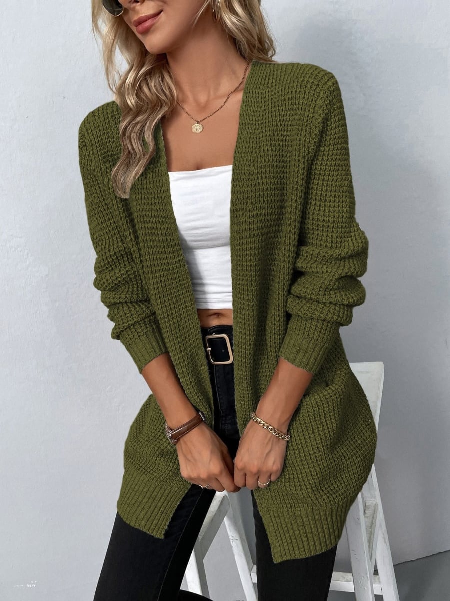 Melina Textured Knit Open Front Cardigan in Grün