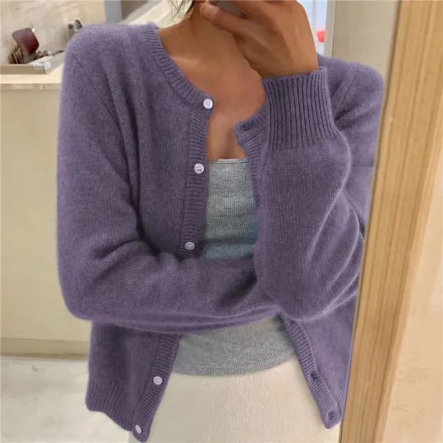 Araminta Crew Neck Button Cardigan in Lila