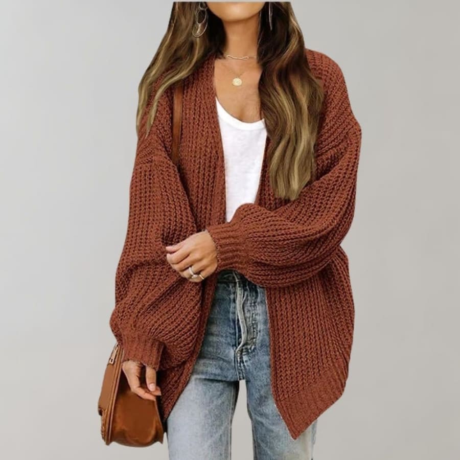Caitlin Chunky Knit Open Front Cardigan in Kaffee