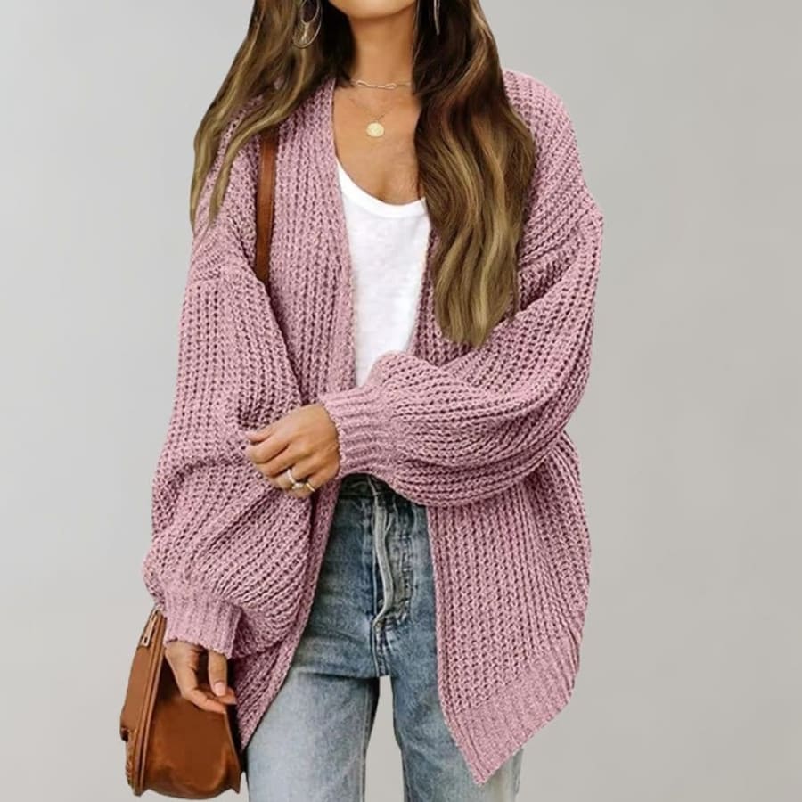 Caitlin Chunky Knit Open Front Cardigan in Rosa