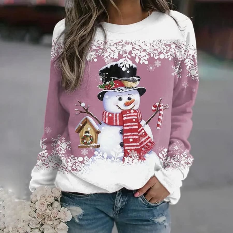 Wren Funny Snowman Christmas Jumper in Rosa