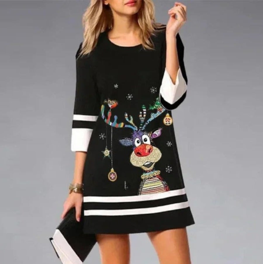 Indra Funny Christmas Jumper Dress in Schwarz 1