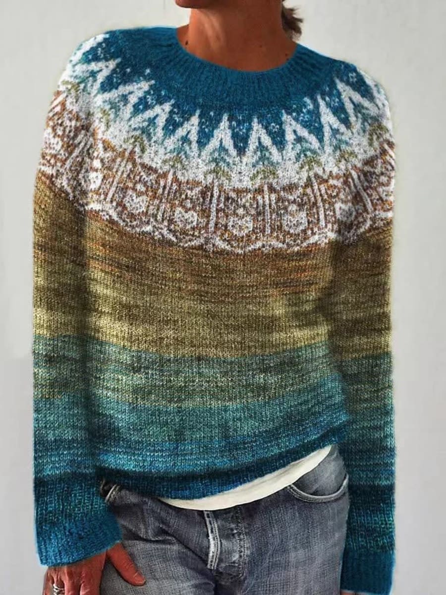 Delphine Fair Isle Yoke Womens Christmas Jumper in Grün