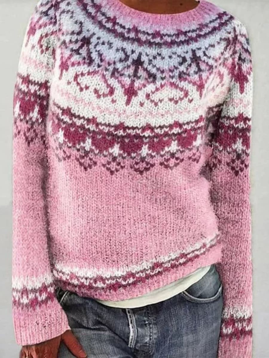 Delphine Fair Isle Yoke Womens Christmas Jumper in Hellrosa