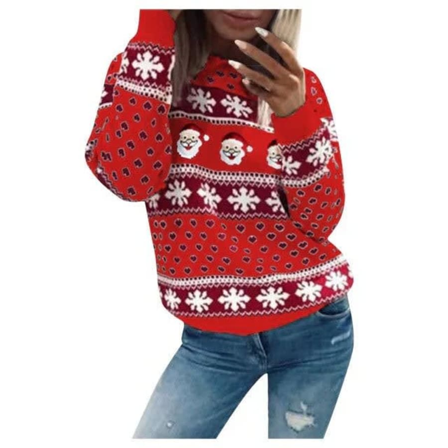 Bronte Funny Santa Snowflake Christmas Jumper in Rot