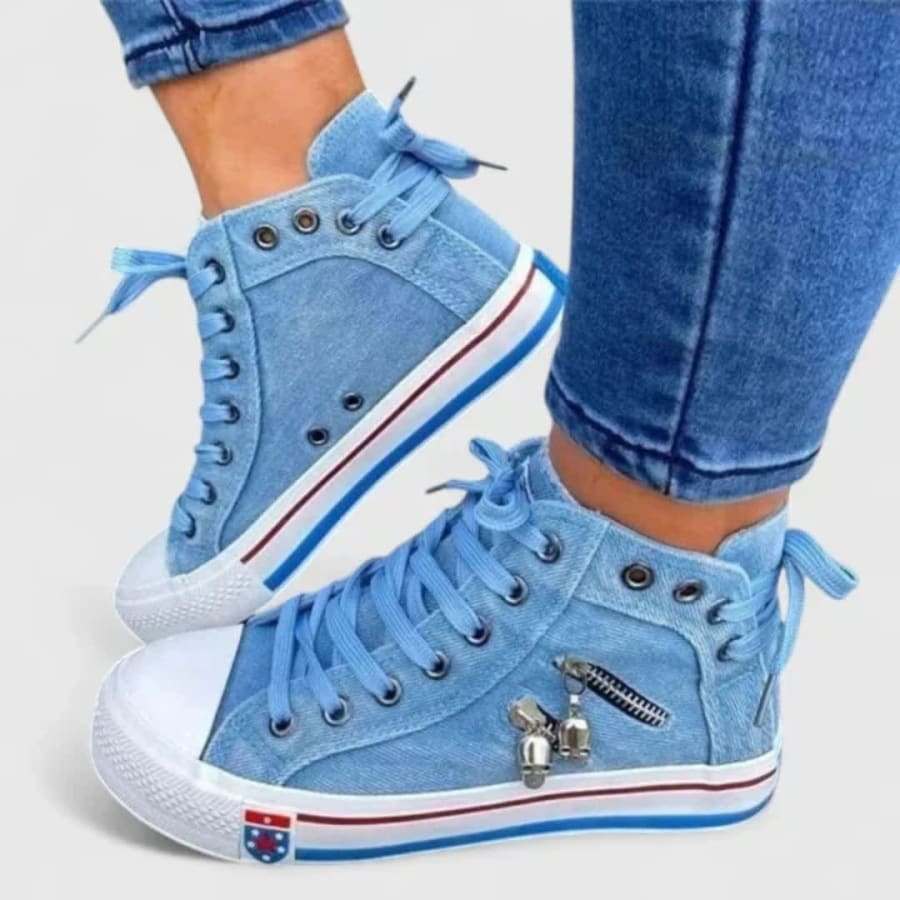 Tova Denim High Top Trainers with Zip