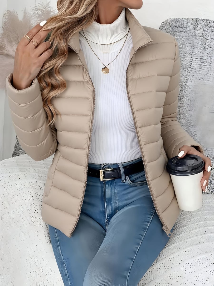 Zephyra Lightweight Stand Collar Puffer Jacket in Khaki