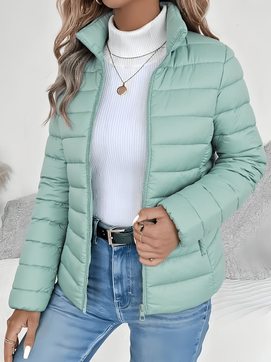 Zephyra Lightweight Stand Collar Puffer Jacket in Mint