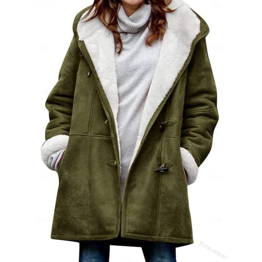 Callie Hooded Fleece Lined Winter Coat in Army Green