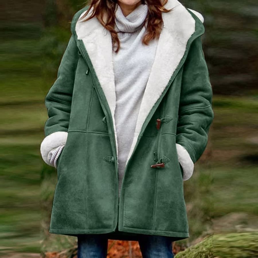 Callie Hooded Fleece Lined Winter Coat in Green