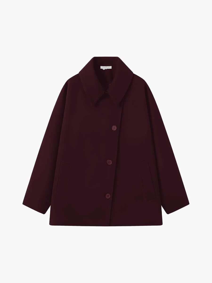 Fern Cape Sleeve Short Winter Coat in Dark Red