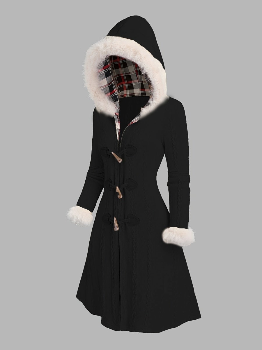 Alina Faux Fur Trim Hooded Duffle Coat