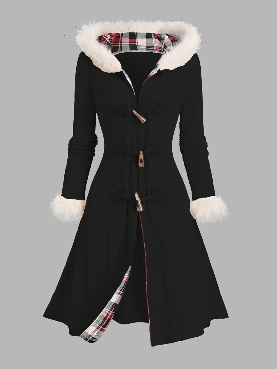 Alina Faux Fur Trim Hooded Duffle Coat