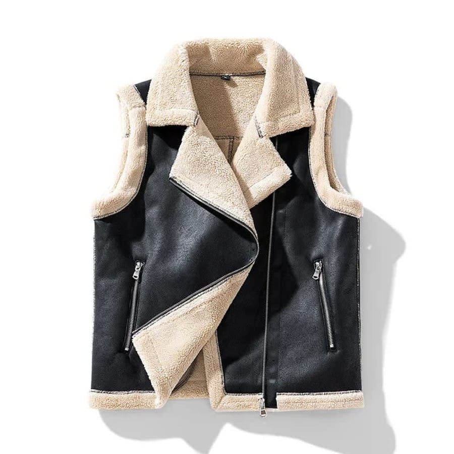 Tallulah Shearling Trim Aviator Gilet in Black