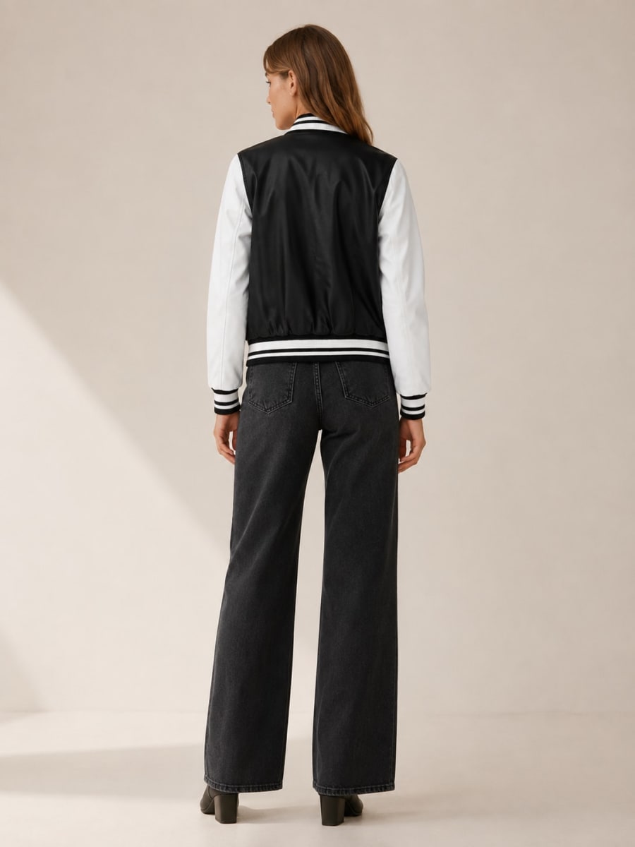 Winifred Contrast Sleeve Varsity Bomber Jacket