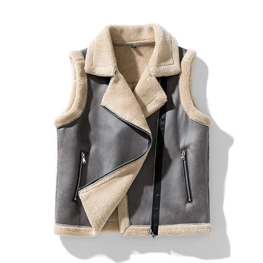 Tallulah Shearling Trim Aviator Gilet in Grey
