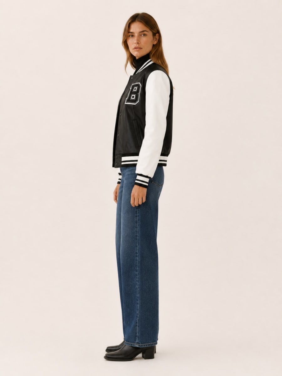 Winifred Contrast Sleeve Varsity Bomber Jacket