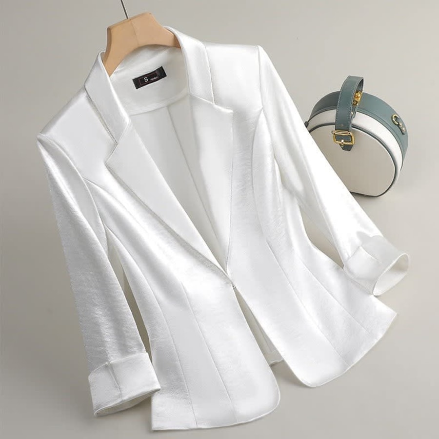 Wren Satin Open Front Dress Blazer in White