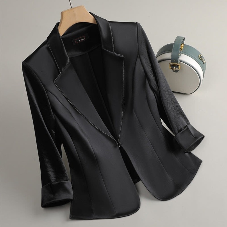 Wren Satin Open Front Dress Blazer in Black