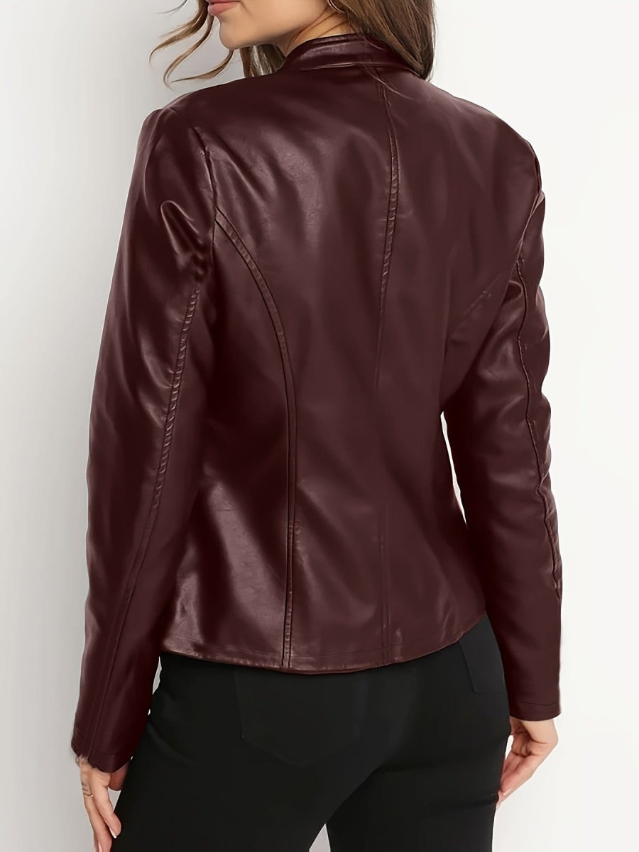 Yvette Stand Collar Faux Leather Jacket