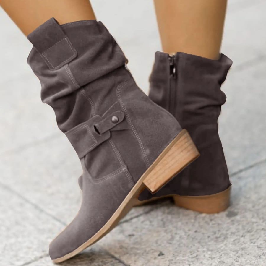 Cecilia Slouch Block Heel Ankle Boots in Dark Gray