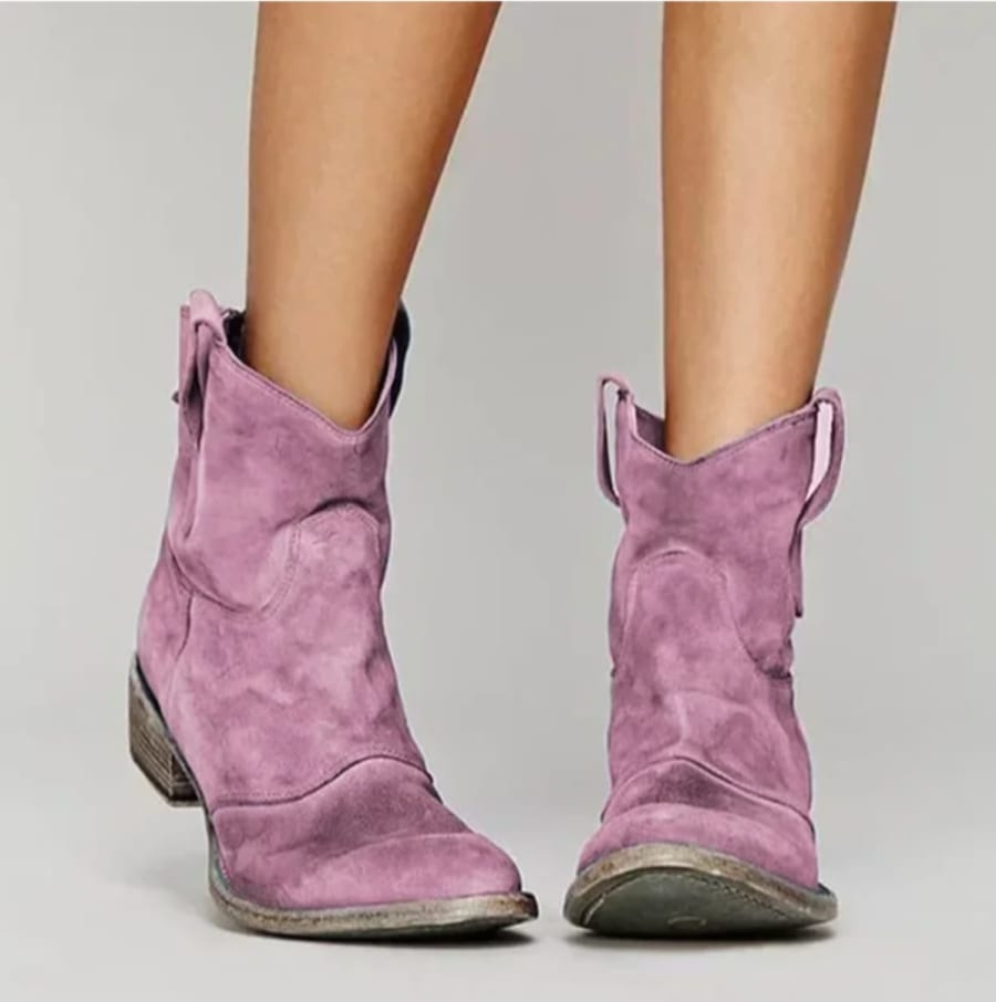 Araminta Suede Western Ankle Boots in Rosa