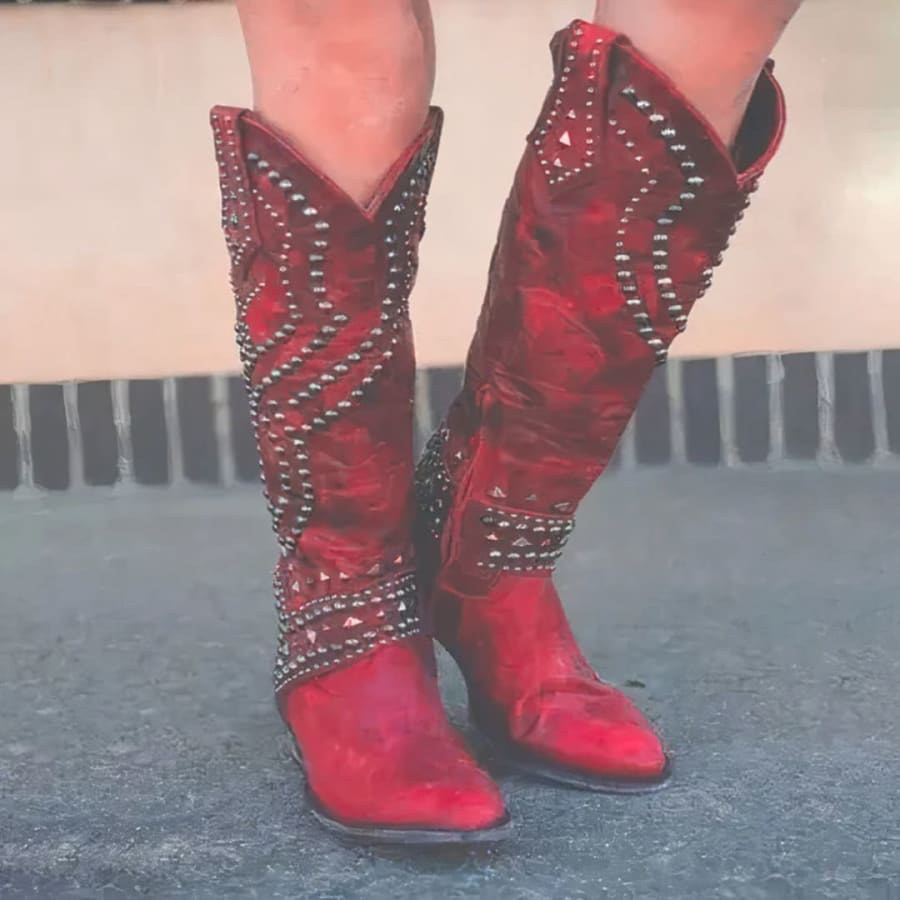 Perdita Studded Western Cowboy Boots in Rot