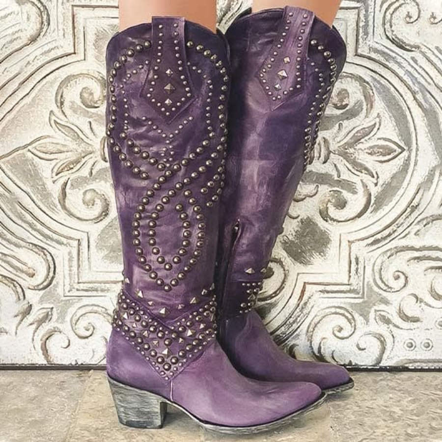 Perdita Studded Western Cowboy Boots in Lila