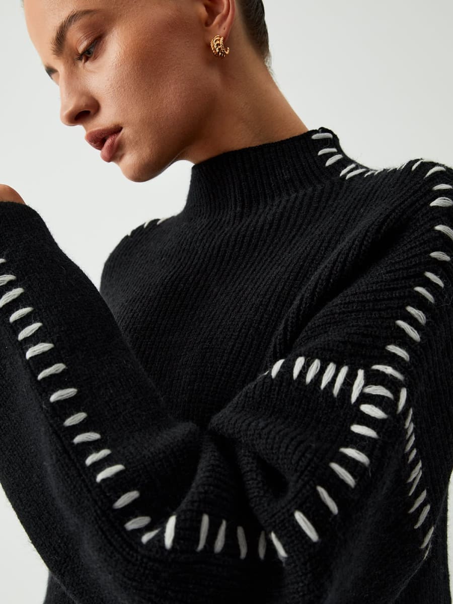 Aurora Blanket Stitch Mock Neck Knitted Jumper