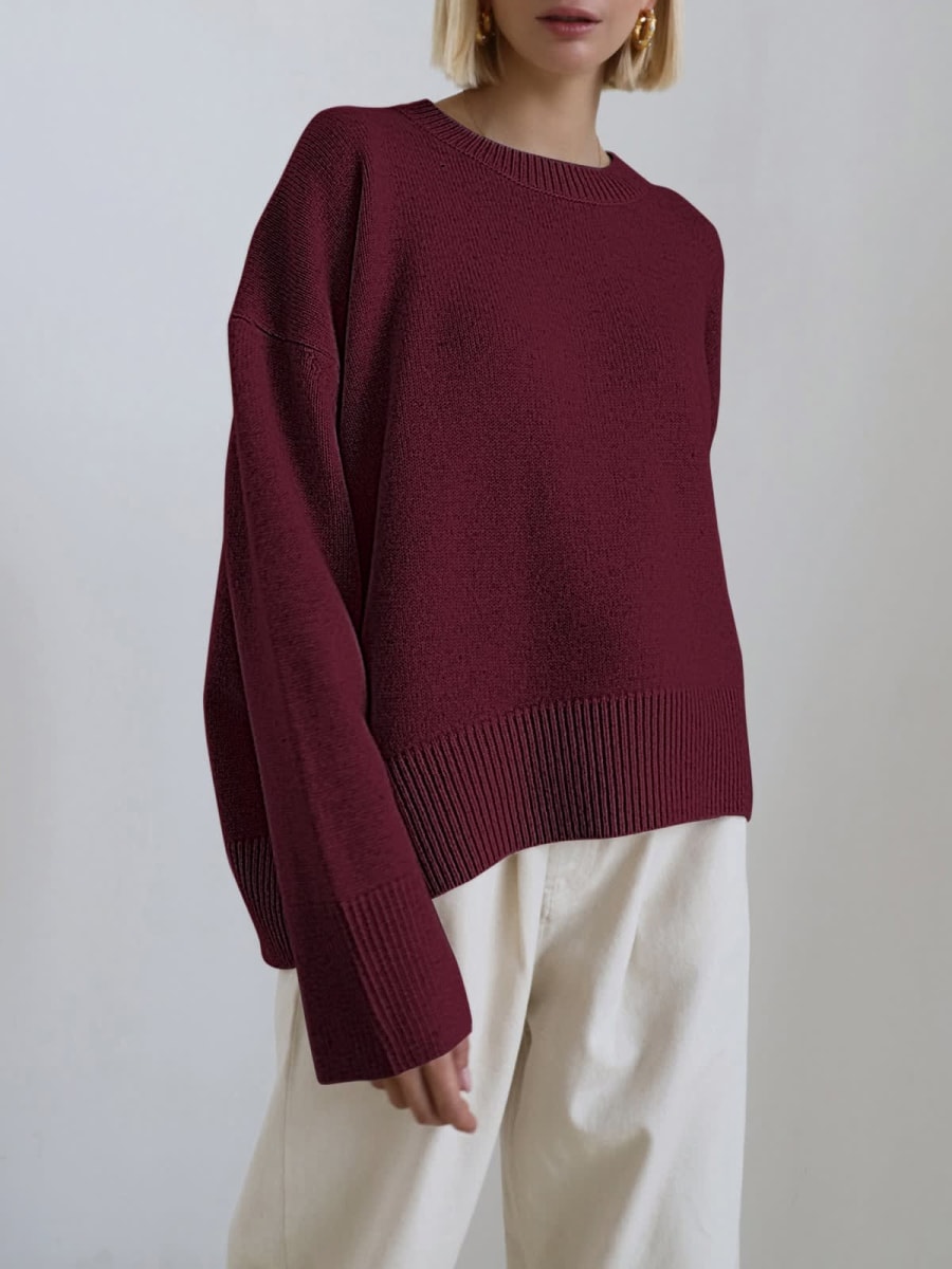Cecilia Oversized Wide Sleeve Knitted Jumper in Dark Red