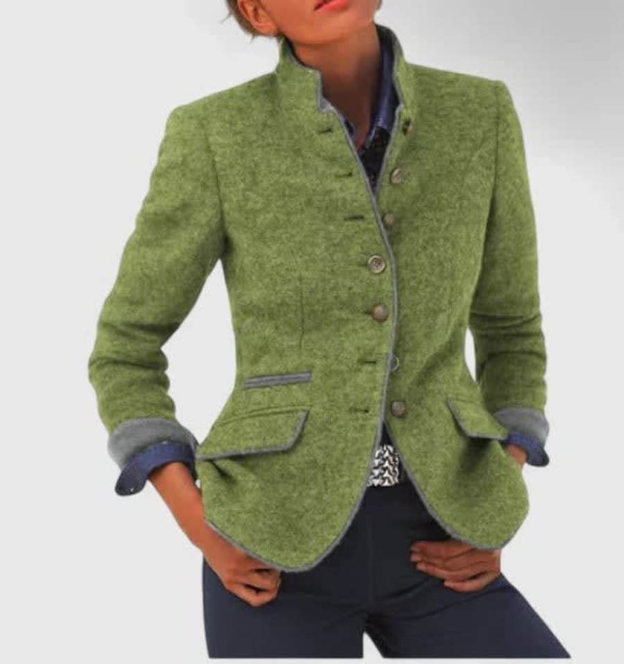 Leonie Stand Collar Fitted Knit Cardigan Jacket in Grün