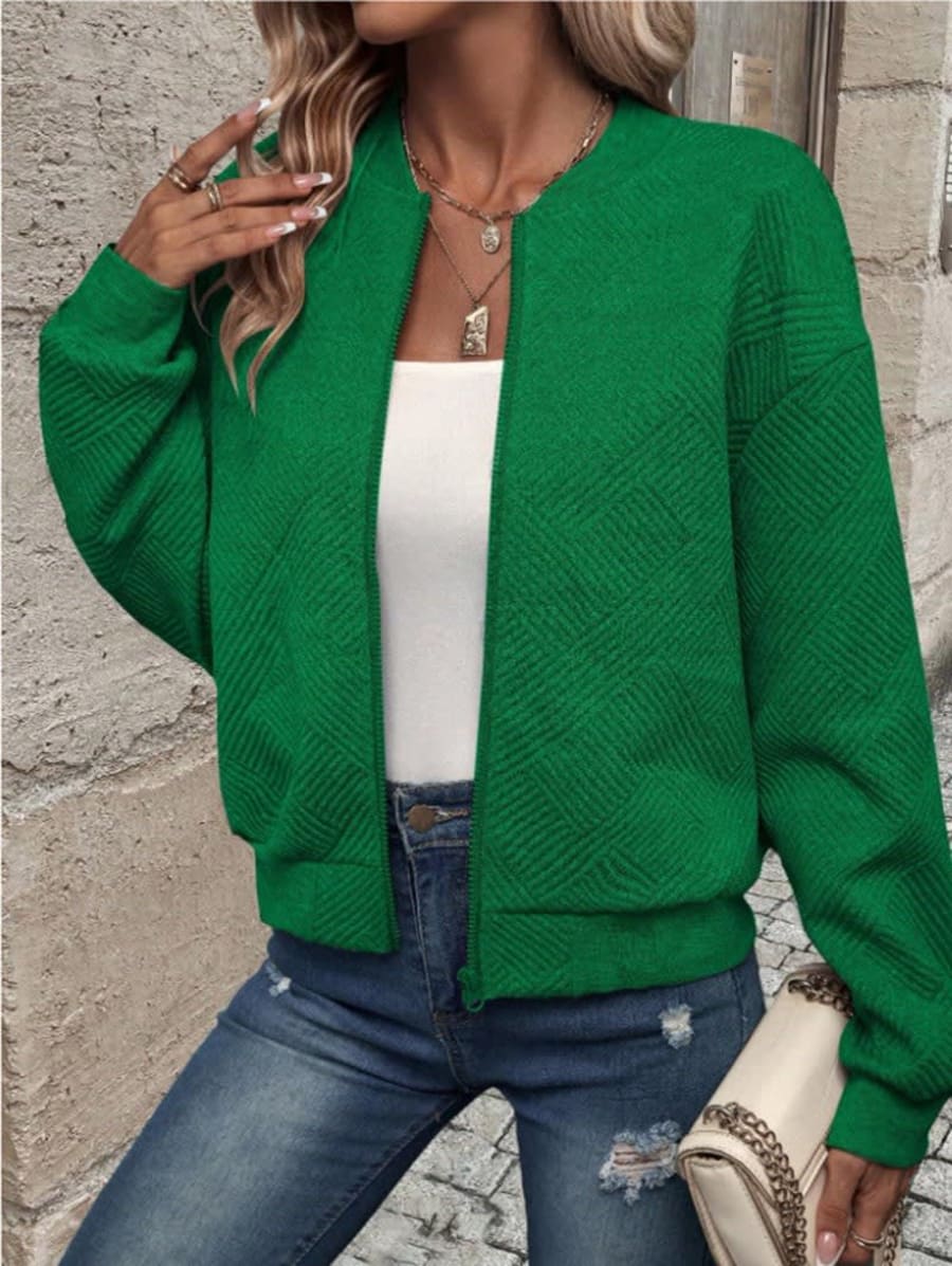 Briony Textured Zip Up Knit Cardigan in Grün