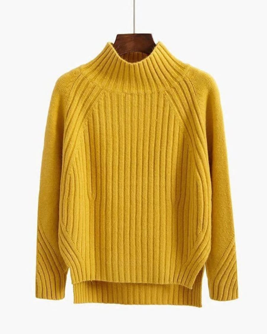 Georgina Ribbed High Neck Knitted Jumper in Gelb