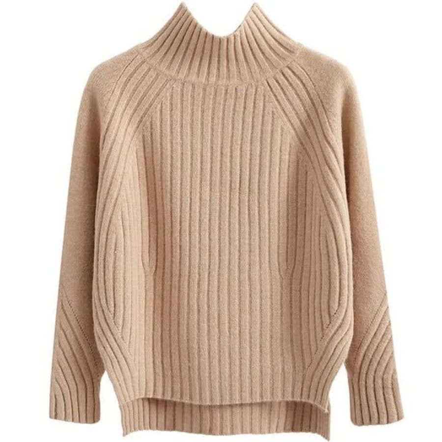Georgina Ribbed High Neck Knitted Jumper in Khaki
