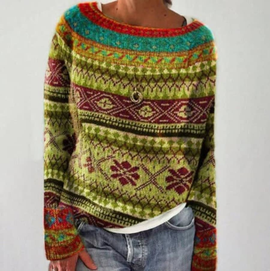 Winifred Nordic Fair Isle Christmas Jumper in Hellgrün