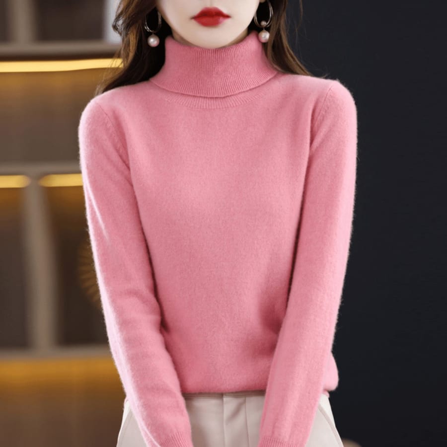 Nerissa Classic Soft Roll Neck Jumper in Rosa