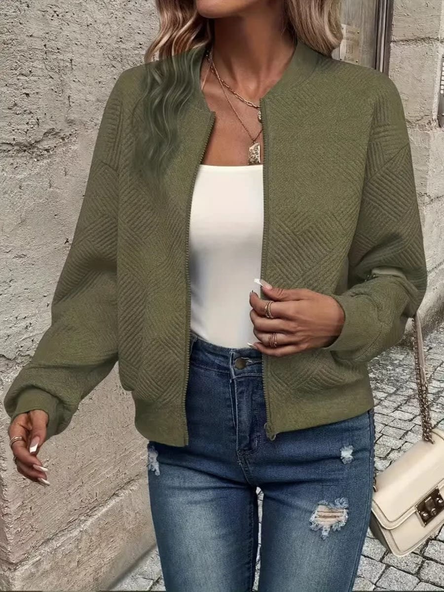 Briony Textured Zip Up Knit Cardigan in Armeegrün