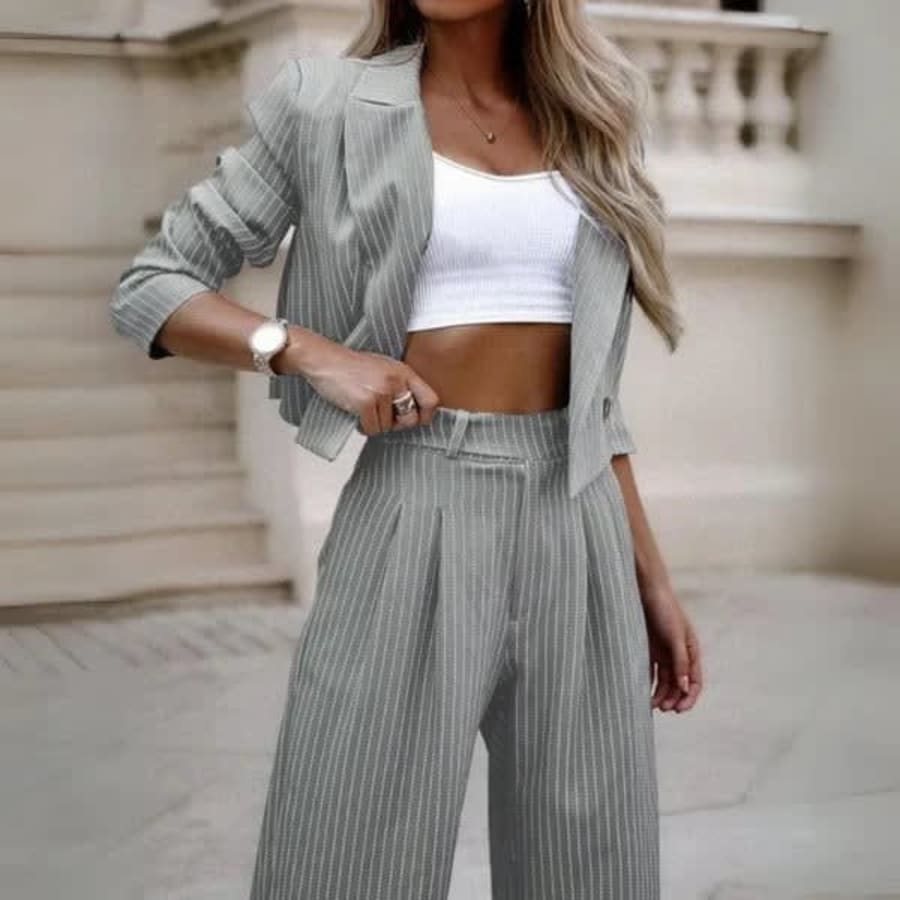 Selina Cropped Blazer Co-ord Set for Women in Grau