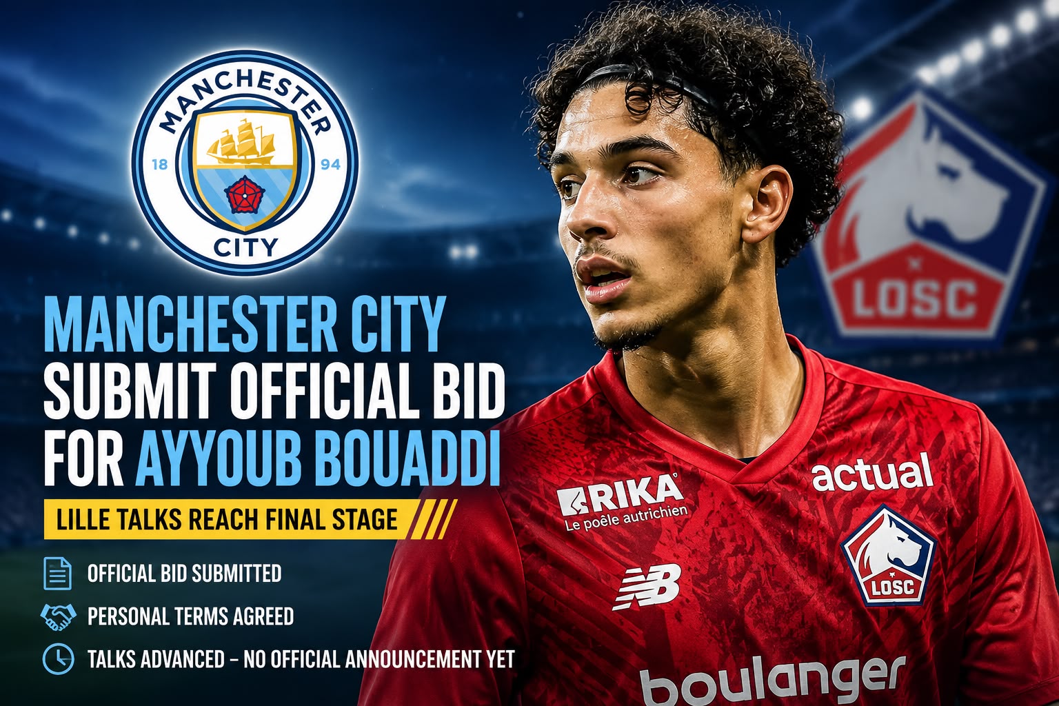Manchester City accélère pour Ayyoub Bouaddi, les discussions avec Lille entrent dans une phase décisive