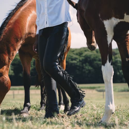 Dyon Long Artificial Leather Chaps w/Fringes