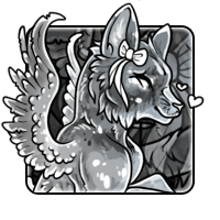 A badge of a winged cat in monochrome; art by me, Vaixation #12387. It links to my skin / accent shop, where you can find these badges down at the bottom of the first page.